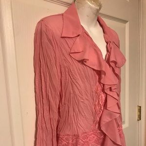 Robbie Bee corrugated blouse long sleeve S L pink